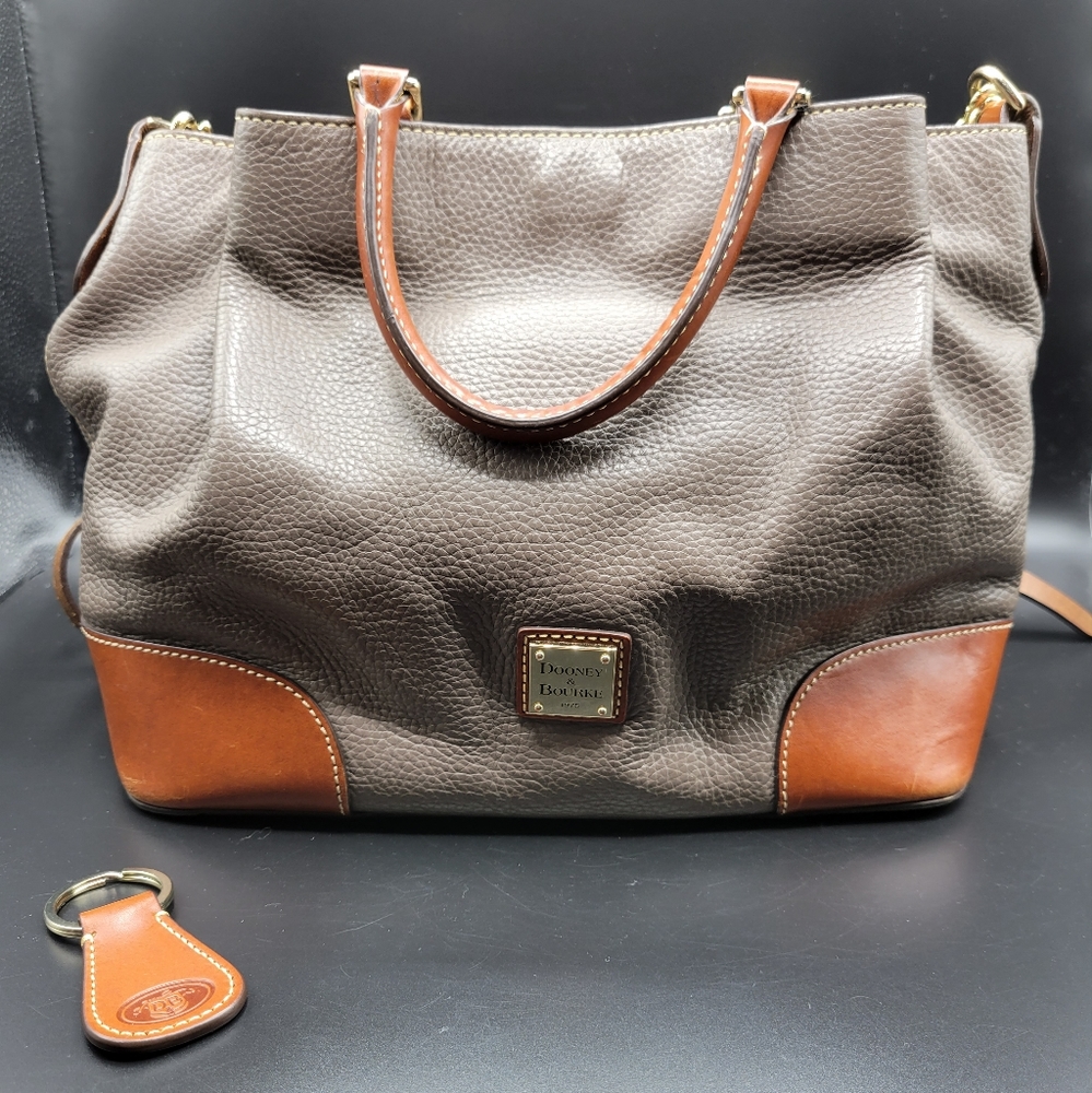 Dooney & Bourke Elephant Gray Pebble Grain Leather Brenna Satchel Bag Purse Key